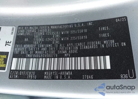 2025 Toyota Corolla Cross Hybrid Xse из США, поврежденный, VIN 7MUFBABG9SV080778